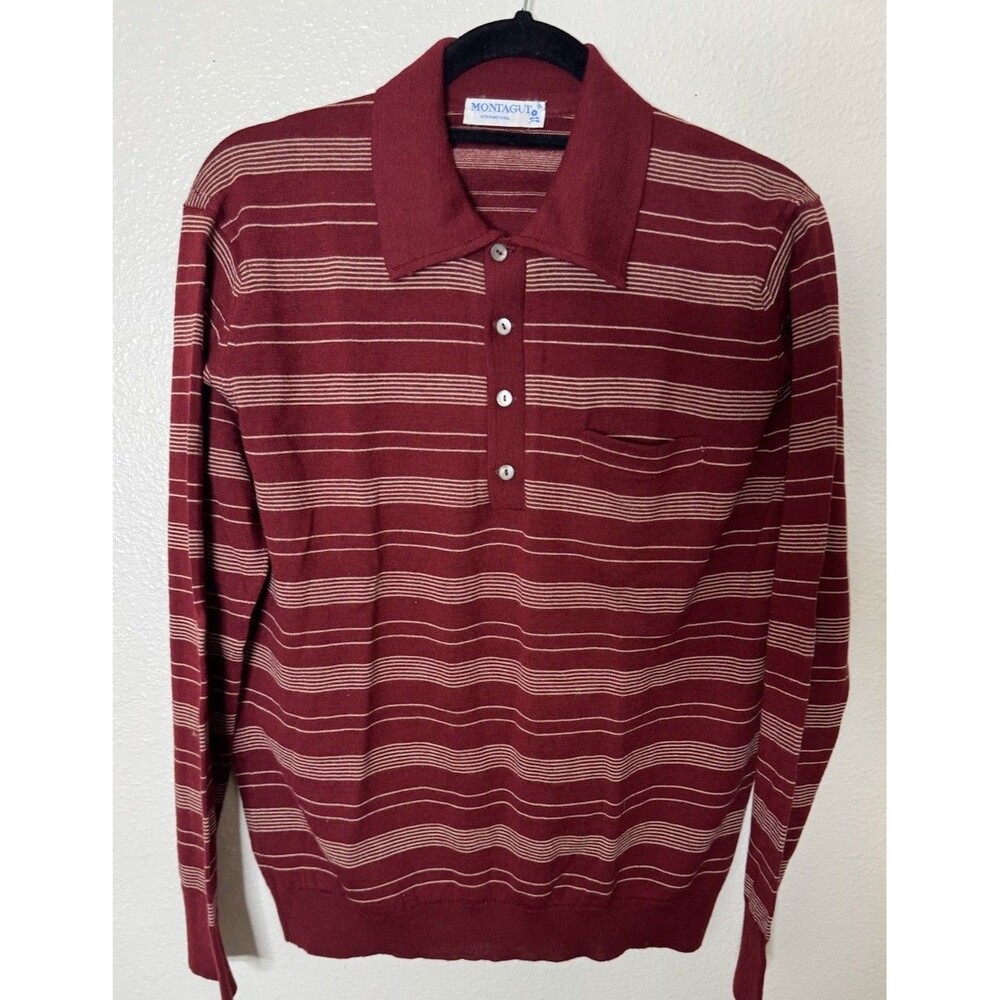 Vintage MONTAGUT PARIS Polo Shirt Mens S  Striped Long Sleeve Size 5